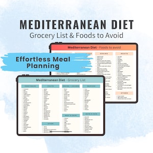 Grocery List Mediterranean Diet Printable Clean Eating Food Guide Heart Healthy Shopping List for Weight Loss Anti Inflammatory Digital PDF
