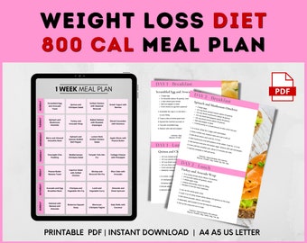 Calorie Deficit Plan Low Calorie Diet Plan Menu Recipes Weekly 800 Calorie Diet Meal Plan 7 Day Diet Plan for Fast Weight Loss Printable PDF