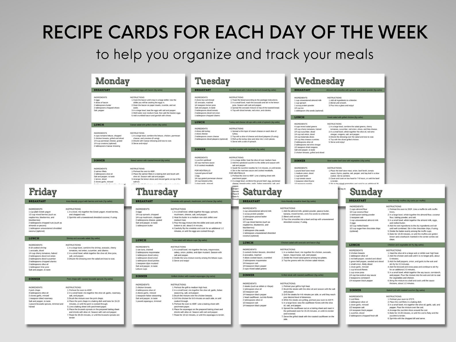 7 Day Keto Meal Plan With Shopping List Recipes and Grams of - Etsy UK