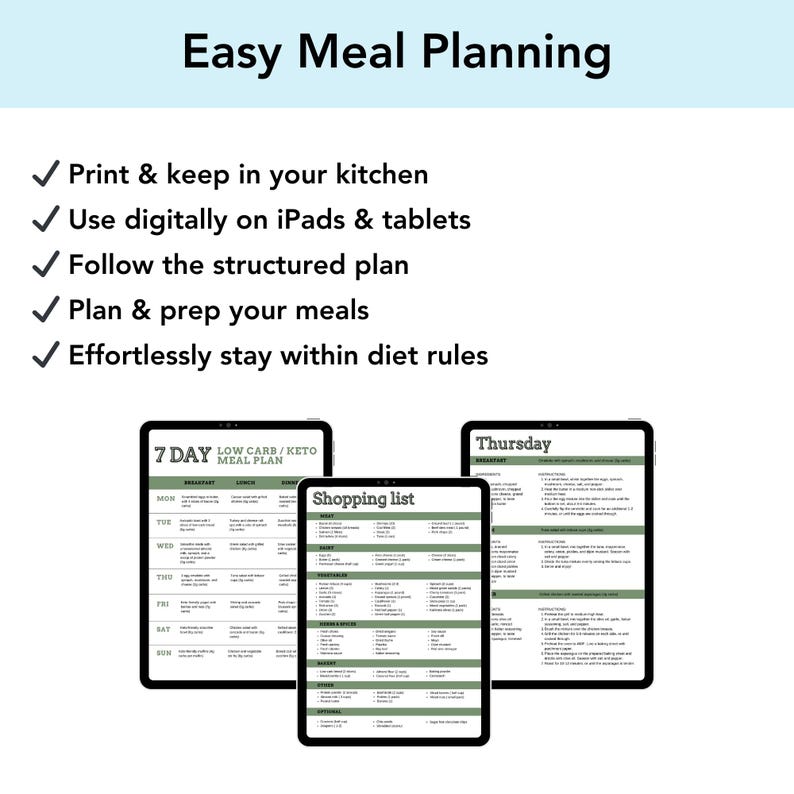 Keto diet printable PDF designed for meal prepping and grocery shopping organization