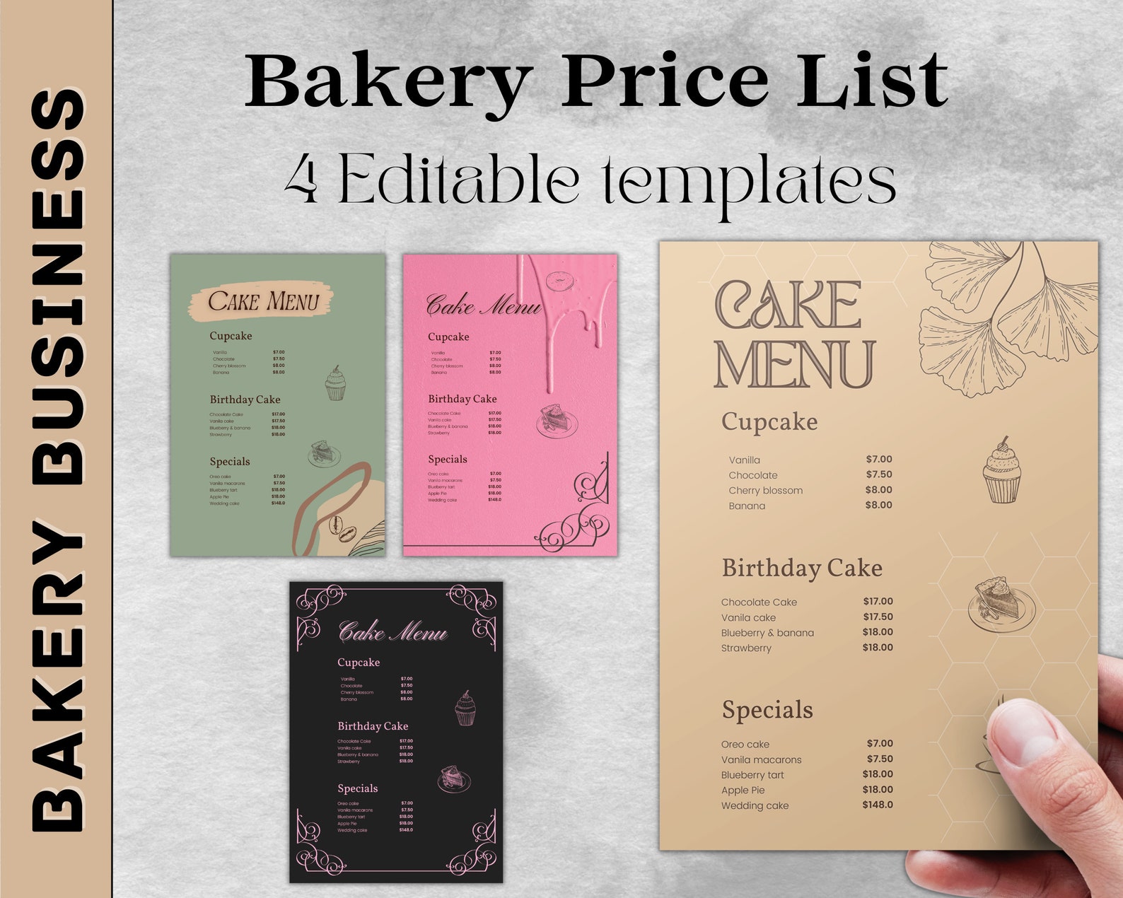 Editable Bakery Price List Printable Cupcake Menu (Instant Download) - Etsy