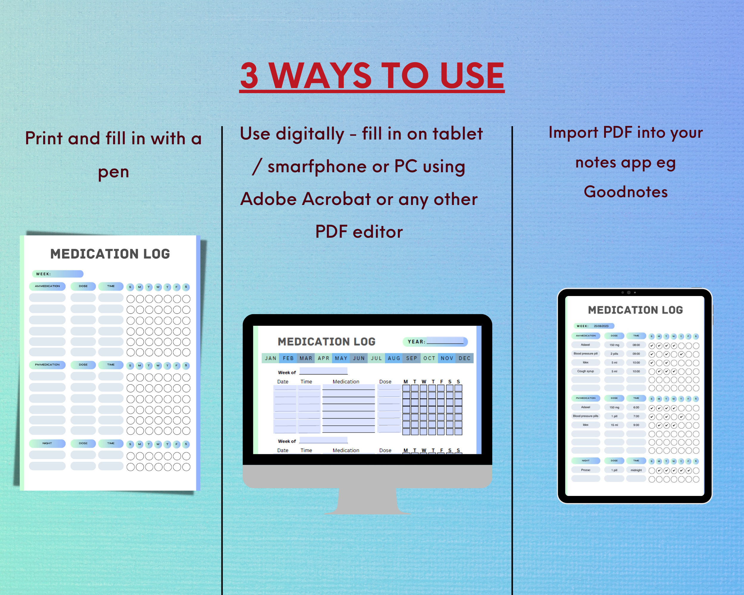 Printable Medication Tracker, AM PM Medication Chart, Editable ...