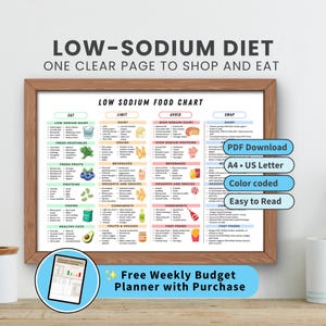 Low Sodium Food Chart Low Salt Foods Printable Poster High Sodium Foods to Avoid Hypertension High Blood Pressure Kidney Disease Diet Guide