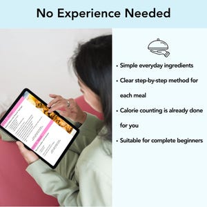 No experience needed slide for 800 calorie meal plan showing simple ingredients clear instructions and no calorie counting required suitable for complete beginners