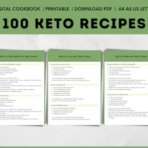 Keto Recipes, Keto Diet for Beginners, Printable Keto Recipe Book, Low Carb Cookbook, Weight Loss Diet, Low Carb Recipes PDF