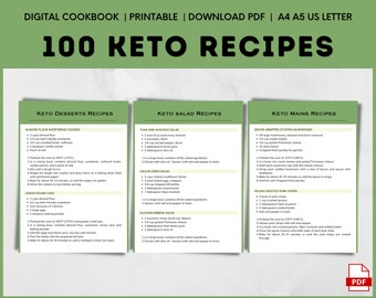Keto Recipes, Keto Diet for Beginners, Printable Keto Recipe Book, Low Carb Cookbook, Weight Loss Diet, Low Carb Recipes PDF