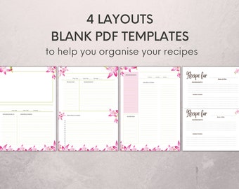 Recipe Card Template | Printable Recipe Binder | Recipe Book Template | Family Cookbook Template | Recipe Cards