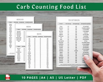 Printable Carb Counting Food List PDF Keto & Diabetes Food List with Net Carbs Low Carbohydrate Food Chart Carb Counter Low Carb Food List