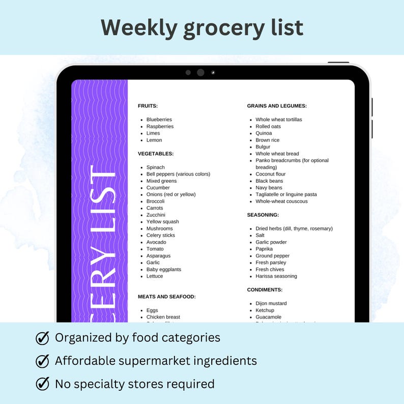 Prediabetic diet plan with 28 recipes displayed on tablet and paper for flexible use