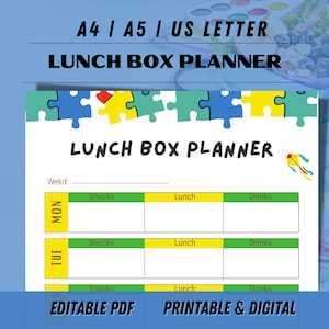Kids Meal Planner, Weekly Lunch Box Planner PDF, Printable Lunch Box Template, School Lunch Planner, Student Meal Planner Template
