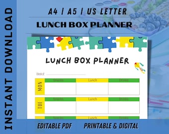 Kids Meal Planner, Weekly Lunch Box Planner PDF, Printable Lunch Box Template, School Lunch Planner, Student Meal Planner Template