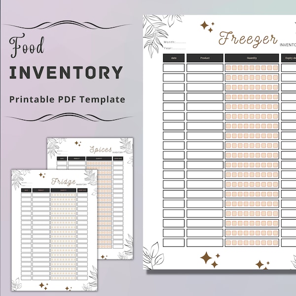 Pantry Inventory Printable | Fridge Inventory Template | Freezer Inventory Sheet | Kitchen Inventory PDF | Food Inventory Printable