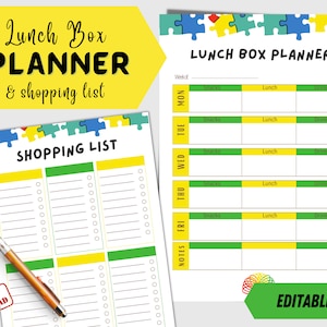 Editable Weekly Lunchbox Planner | Kids Meal Planner | Printable Packed Lunch Planner Template | School Meal Planner