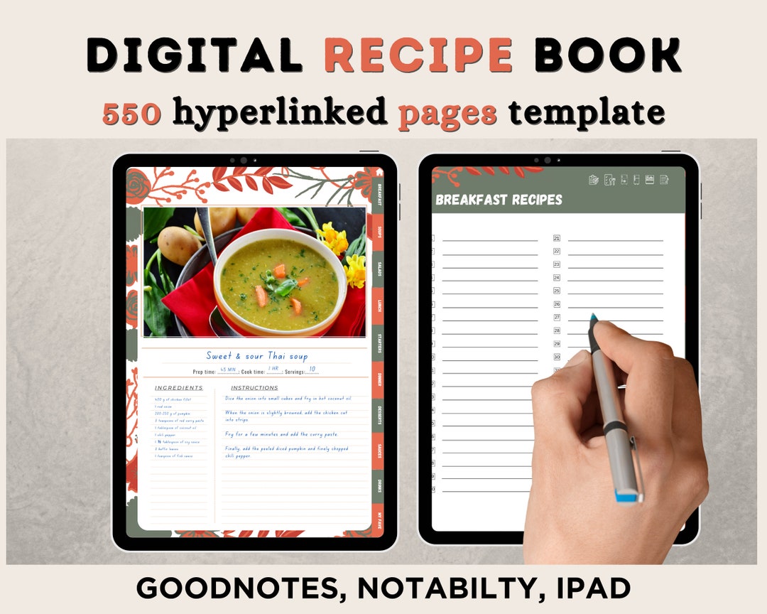 Digital Recipe Book Goodnotes Planner Digital iPad Recipe Journal ...