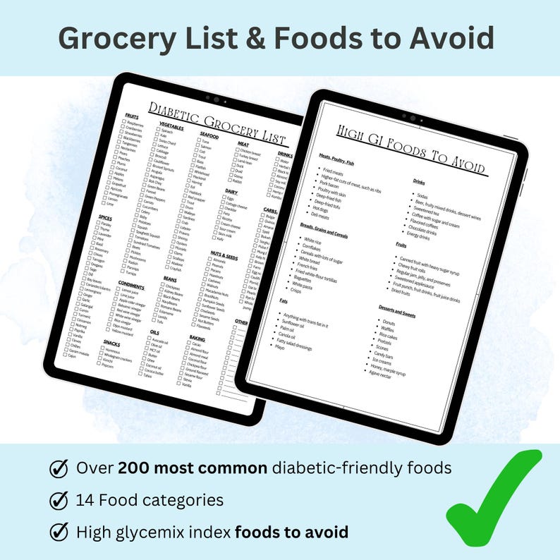 Printable diabetes grocery list and meal guide to simplify shopping and meal prep for diabetic-friendly living