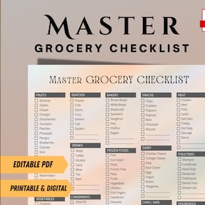 Master Einkaufsliste Vorlage | Druckbare Lebensmittel Checkliste | Digitale Einkaufsliste | Lebensmittel Einkaufsliste PDF
