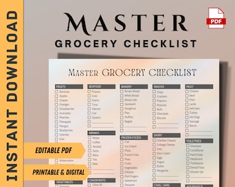 Master Einkaufsliste Vorlage | Druckbare Lebensmittel Checkliste | Digitale Einkaufsliste | Lebensmittel Einkaufsliste PDF
