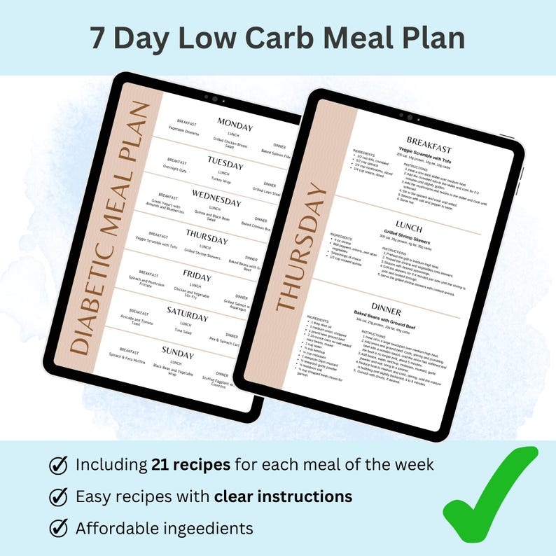 Diabetes meal plan printable bundle for type 2 diabetes with food lists and grocery planning, perfect for healthier eating at home
