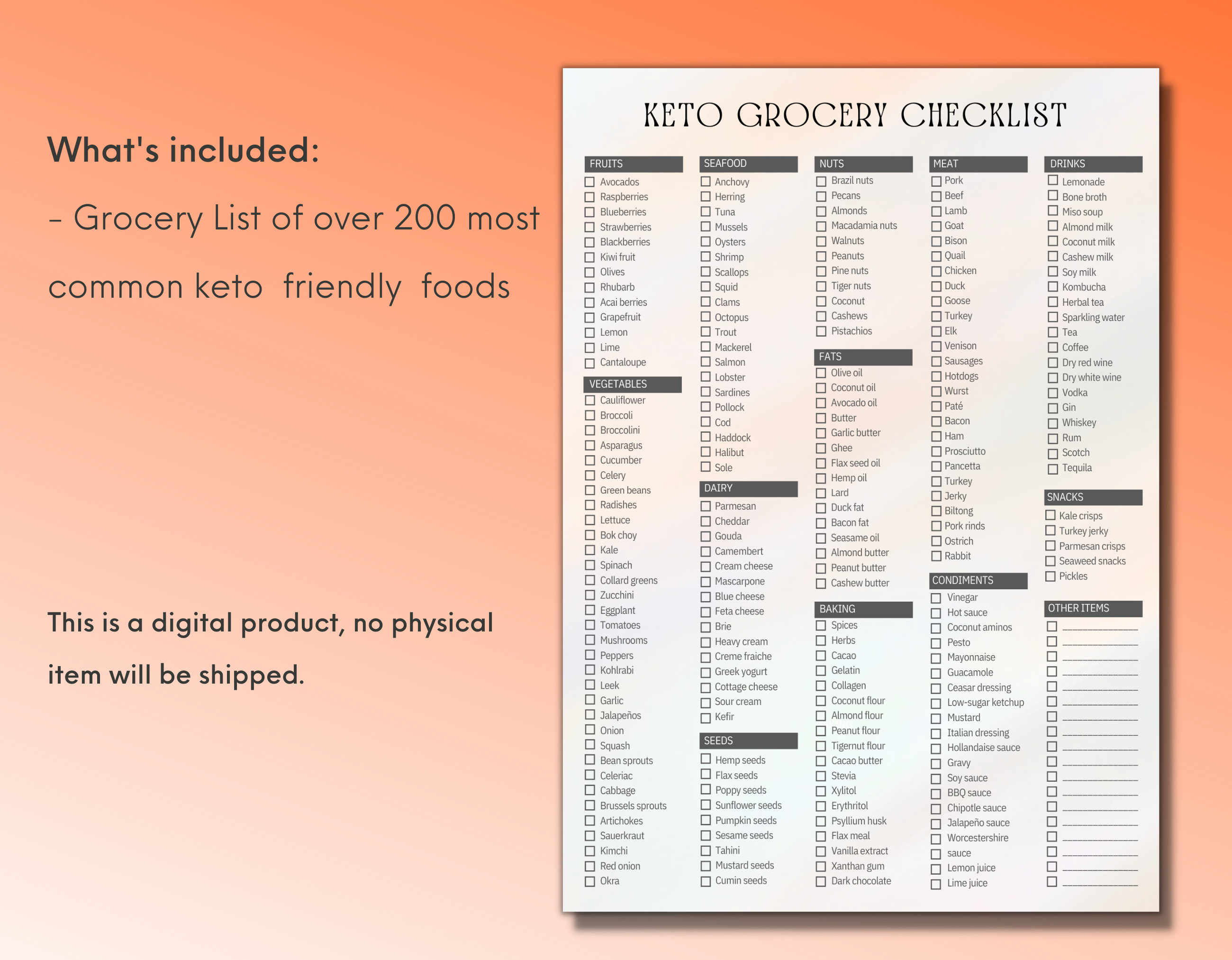 Keto Food List for Beginners, Printable Keto Grocery List, Low Carb ...