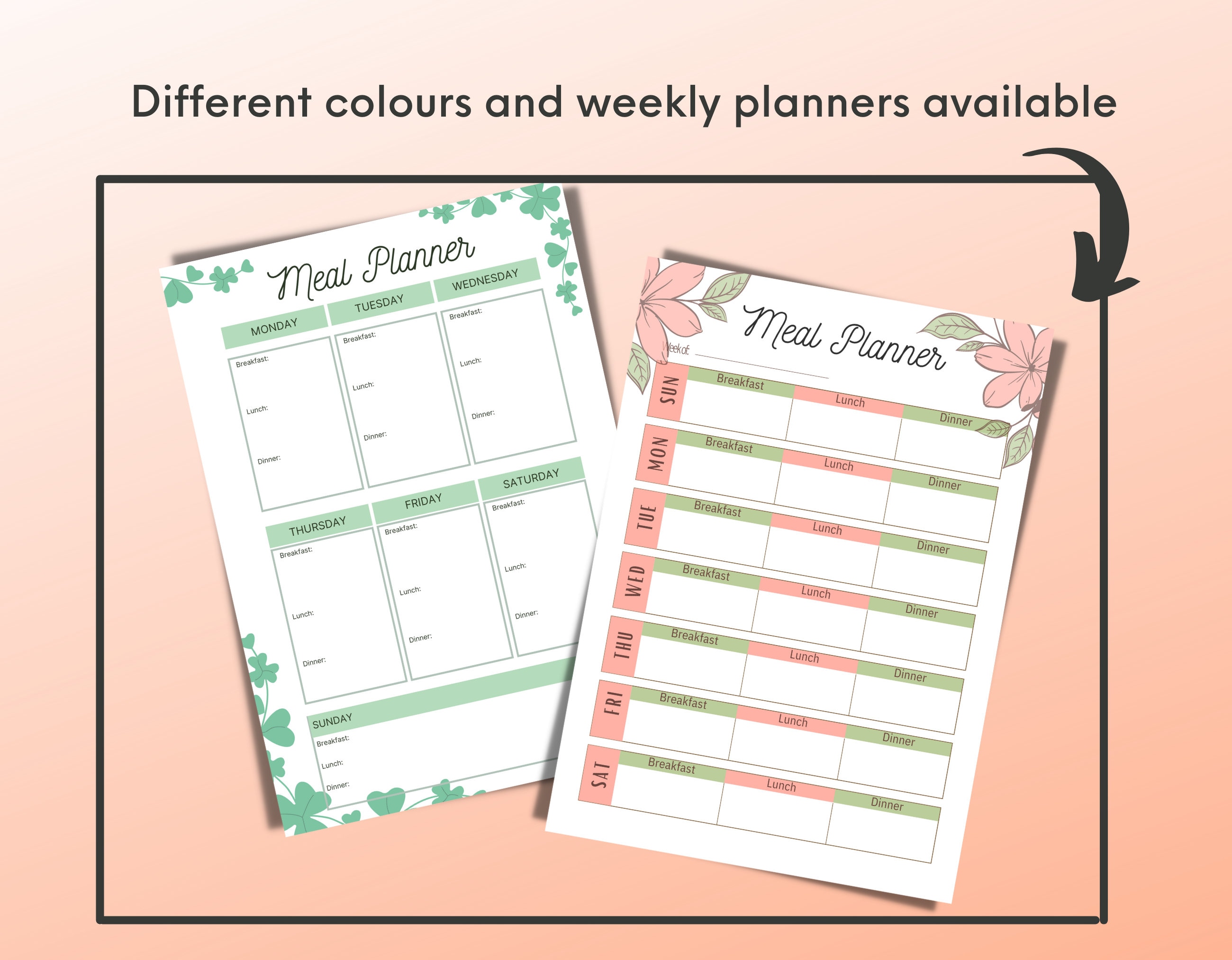 Monthly Meal Planner Printable Grocery List Menu Planner Template ...