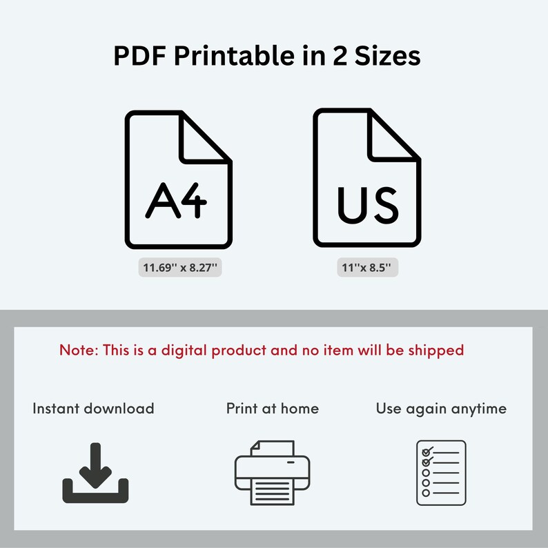 PDF printable in 2 sizes slide showing A4 and US Letter format icons for 800 calorie meal plan with instant download print at home and use again anytime noted