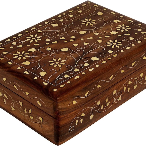 Wooden Hand Carved Floral Jewellery  box, Multipurpose  vintage look Rosewoo Unique Gift for anniversary, wedding,  girlfriend