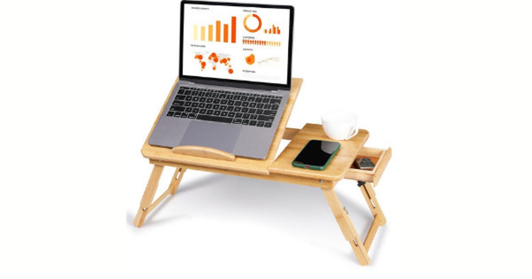 Laptop Table for Sofa Adjustable Bamboo Foldable Portable Breakfast