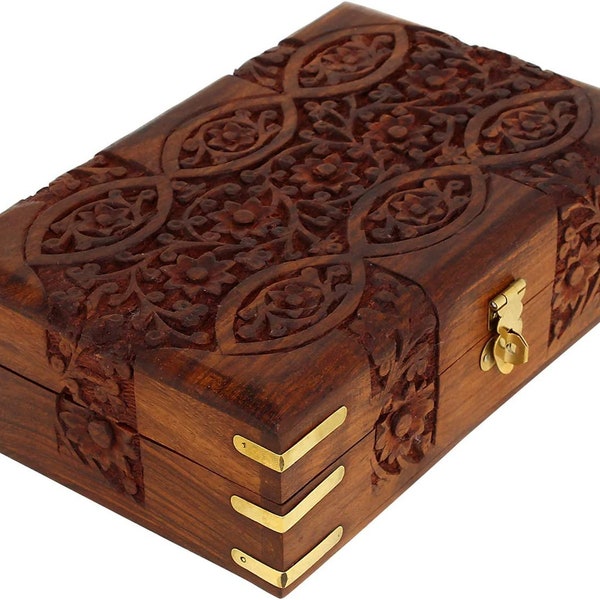 Wooden Hand Carved Floral Jewellery  box, Multipurpose  vintage look Rosewood art Unique Gift for anniversary, wedding,  girlfriend