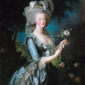 Queen of France,Marie-Antoinette with a Rose (1783,Oil on Canvas) Portrait By French Artist Élisabeth Louise Vigée Le Brun(1755–1842)