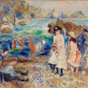 Pierre-Auguste Renoir(25 Feb1841-3Dec1919)a French artist&painter with Impressionist style-Children on the Seashore, Guernsey-1883-