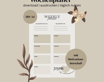 Weekly planner beige DINA4 to print with motivational message