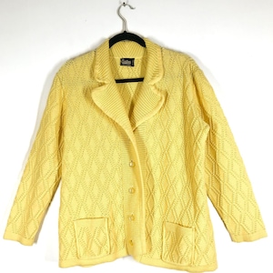 Vintage 70s Yellow Knit Cardigan Button Up Sweater, Gramma Sweater, Made in Canada, Blazer Style Sweater image 1