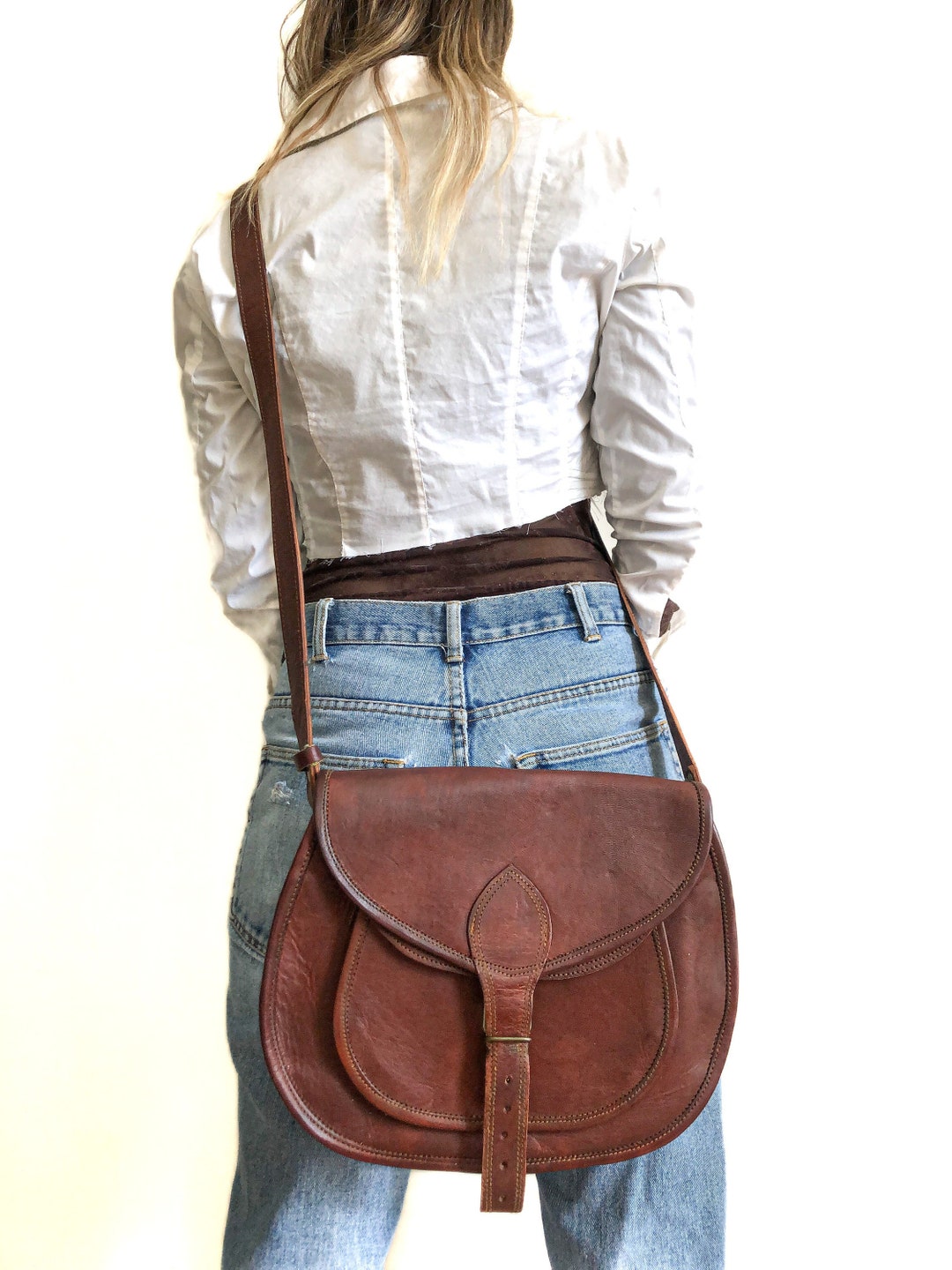Large Leather Saddle Bag Brown Leather Cross Body Purse Etsy