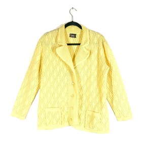 Vintage 70s Yellow Knit Cardigan Button Up Sweater, Gramma Sweater, Made in Canada, Blazer Style Sweater image 2