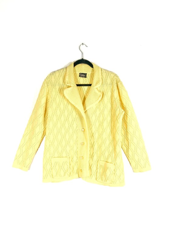 Vintage 70s Yellow Knit Cardigan Button Up Sweate… - image 2