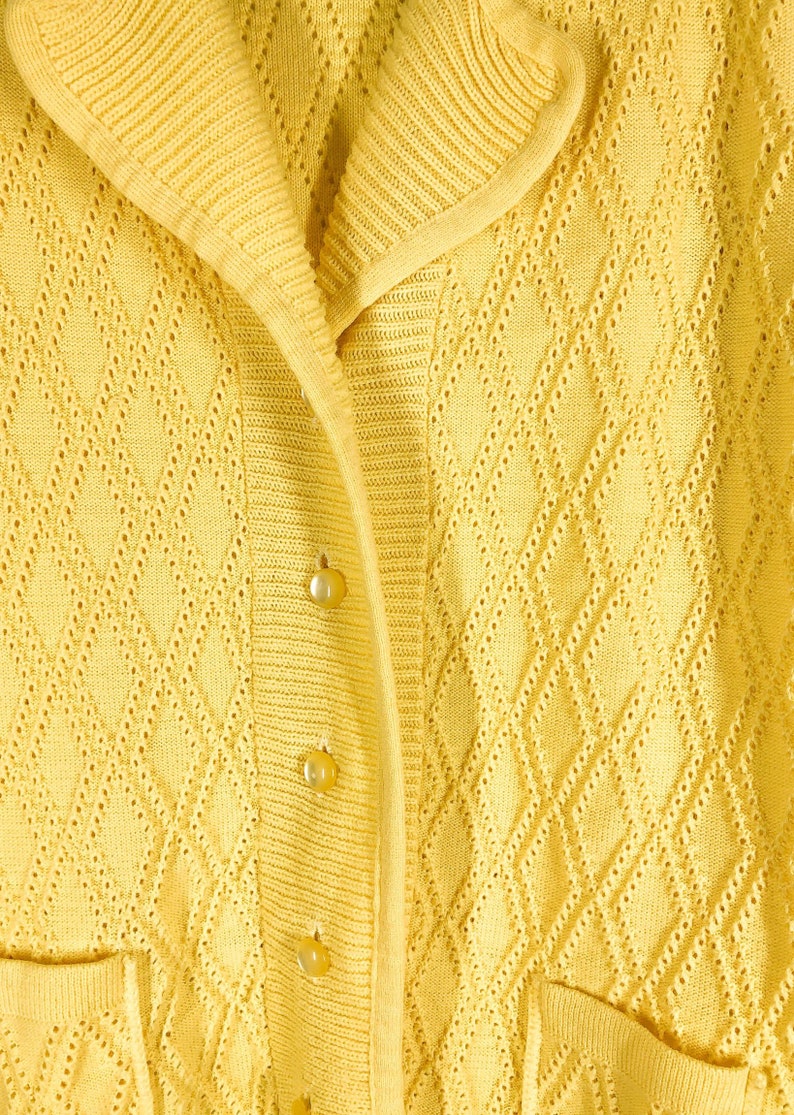 Vintage 70s Yellow Knit Cardigan Button Up Sweater, Gramma Sweater, Made in Canada, Blazer Style Sweater image 4