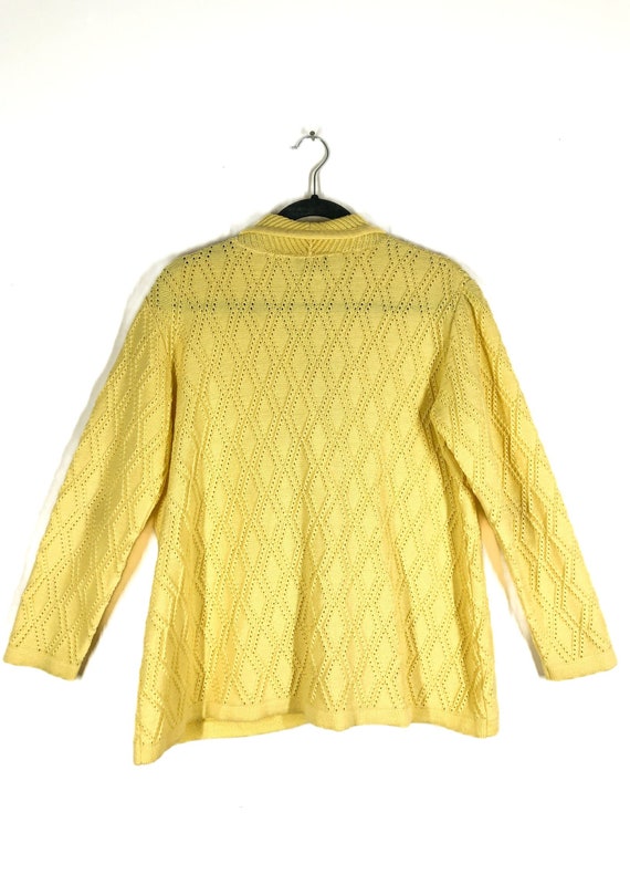 Vintage 70s Yellow Knit Cardigan Button Up Sweate… - image 3