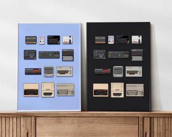 Retro Gaming Systems Print, Digital Download, Printable, Computer, Gaming Machines, Wall Art, Game Print, Pixel Art, Retro Gamer