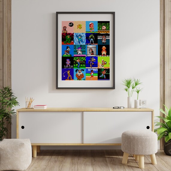 Retro Gaming Heroes Montage Print, NES, 8-bit, Gaming Gift