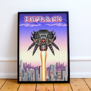 Space Invaders Arcade Inspired Retro Gaming Machine Print, Wall Art, Game Print, Pixel Art, Retro Gamer, Gaming Gifts, Gamer Gift