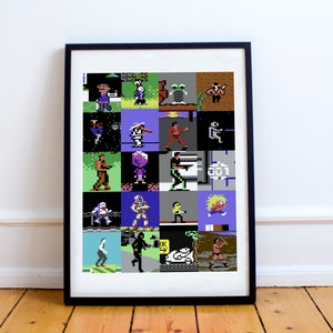 Retro Gaming Heroes Montage Print, Commodore 64, 8-Bit, Gaming Gift, Wall Art, Game Print, Pixel Art, Retro Gamer, Art, Retro