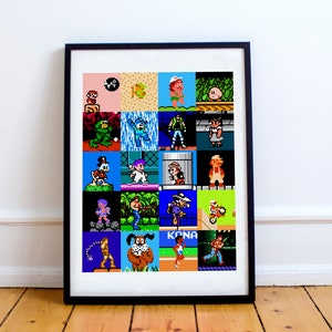 Retro Gaming Heroes Montage Print, NES, 8-Bit, Gaming Gift, Wall Art, Game Print, Pixel Art, Retro Gamer, Art, Retro