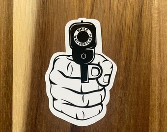 Grappige pistool sticker Wachten op Flash Sticker