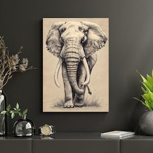 Elephant Line Art Print – Minimalist Safari Animal Wall Art, Hand Drawn Elephant Sketch, Digital Download for Home Decor