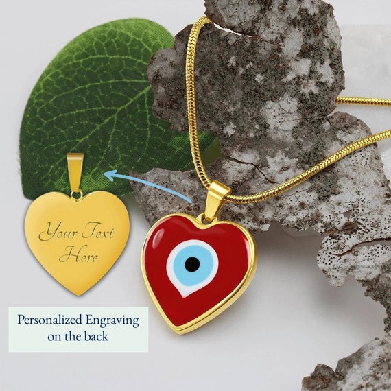 Gold Etched Evil Eye Heart Charm Necklace