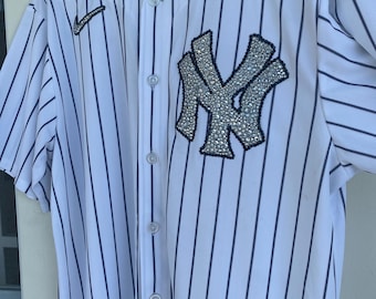 New York Yankees-jersey aangepast met strassteentjes | Gepersonaliseerde sprankelende sportkleding