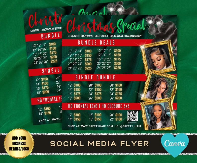 HAIR FLYER Christmas Sale Flyer Bundle Deals Flyer Social Etsy