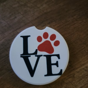 Love Paw Print Ceramic Stone Car Coasters, Set of 2