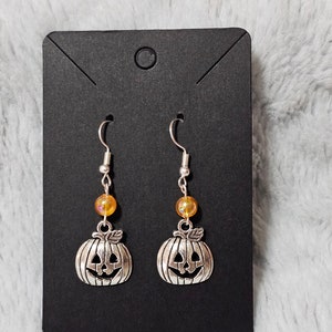 Pumpkin Silver Earrings | Halloween | Jack o Lantern Earrings