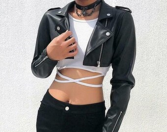 leather jacket crop top